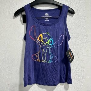 Disney NWT blue rainbow cute stitch pride tank top tee graphic womens size XS